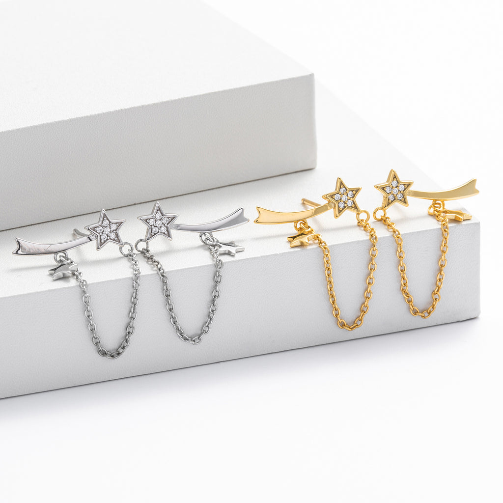 Damen Ohrhänger mit funkelnden Zirkon-Anhängern und verspieltem Sternendesign Shop Nory