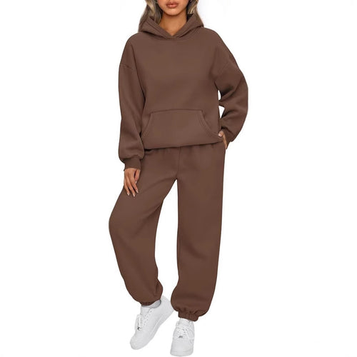Damen nan luxuriöses Oversize-Loungewear-Set Kapuzenpullover mit Kängurutasche und weit geschnittene Jogginghose mit elastischen Knöchelabschlüssen Shop Nory