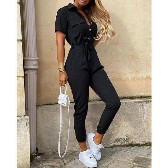 Damen Kurzarm-Utility-Overall mit Taillenbindegürtel und schmalem Joggerbein Shop Nory