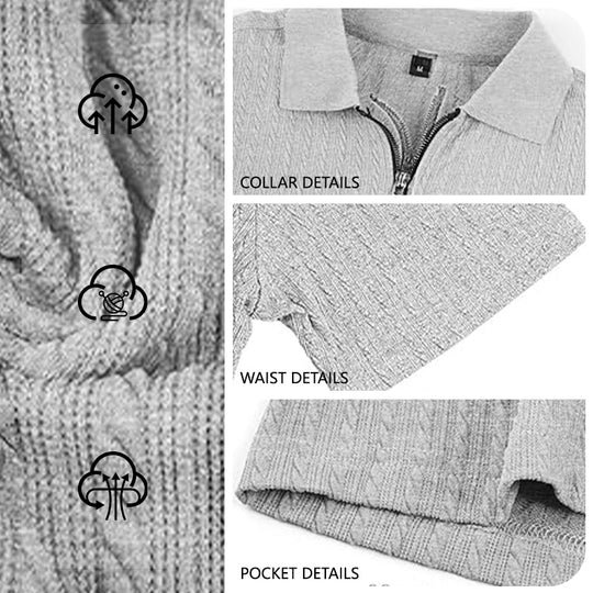 Herren Kurzarm-Strickpoloshirt mit Reißverschluss und Zopfstrickstruktur Shop Nory