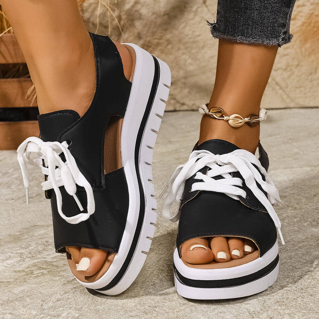 Damen Sneaker-Sandaletten mit offener Zehe und praktischen Schnürsenkeln Shopnory
