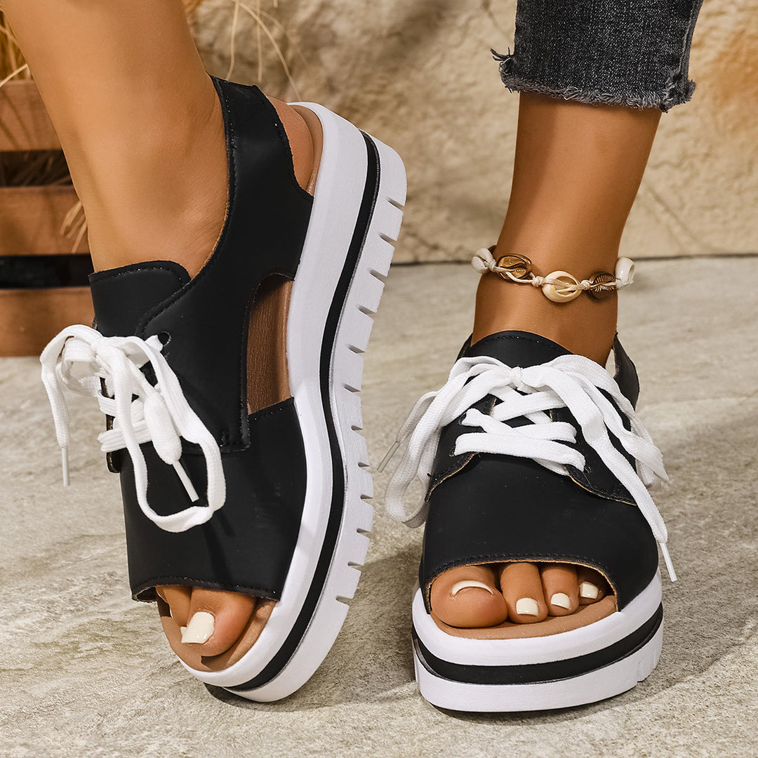 Damen Sneaker-Sandaletten mit offener Zehe und praktischen Schnürsenkeln Shopnory