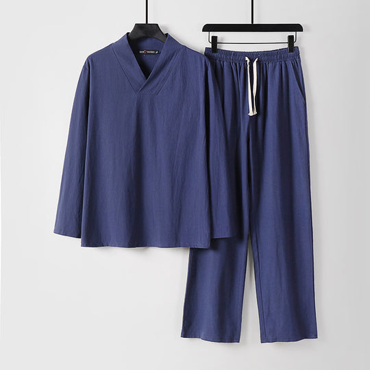 Unisex Zen-inspiriertes Leichtes Loungewear-Set mit V-Ausschnitt-Shirt und Elastischer Kordelbund-Hose Shop Nory