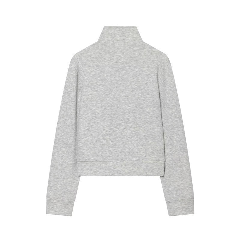 Damen Kurze Sweatjacke im Military-Stil mit Stehkragen und Zierknopfdetails Shop Nory