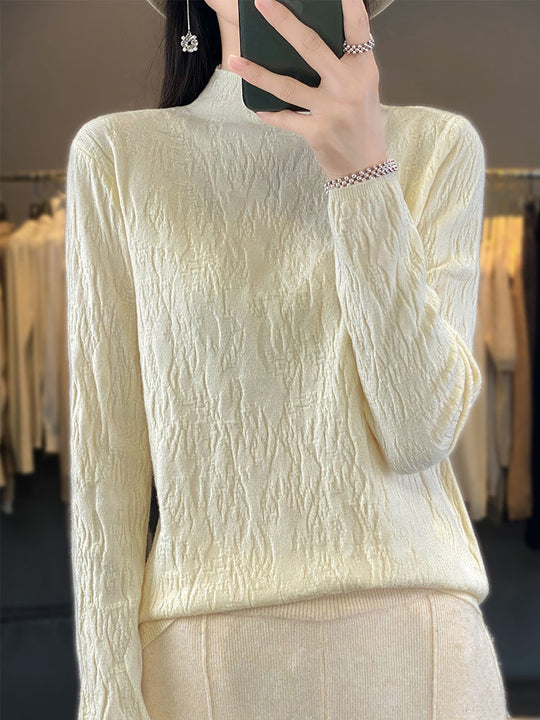 Damen Strukturierter Feinstrick-Pullover mit kurzem Stehkragen und Crinkle-Optik Shop Nory