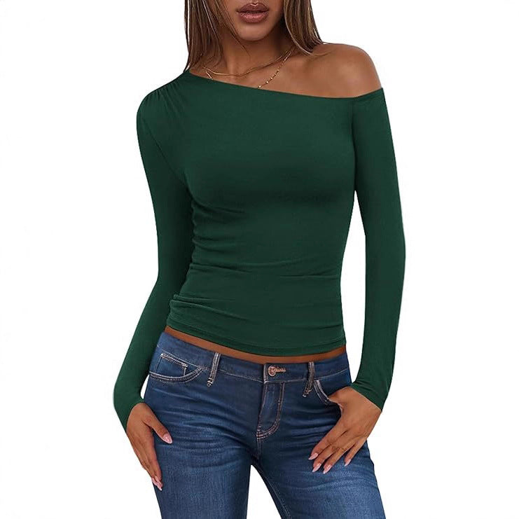 Damen Schulterfreies, figurnahes Ripp-Langarmtop mit asymmetrischem Ein-Schulter-Schnitt Shop Nory