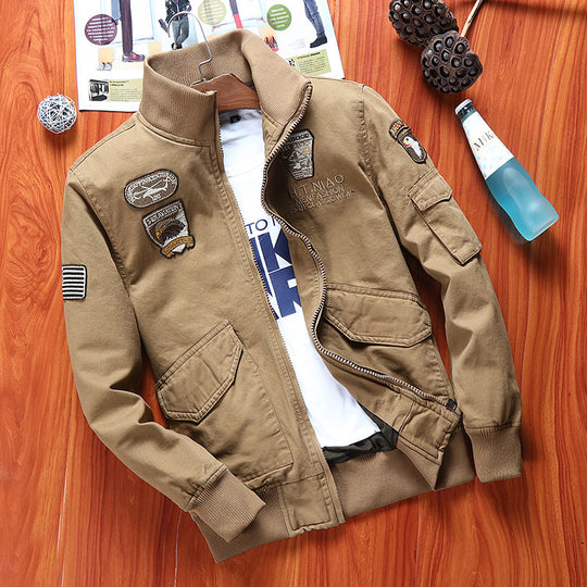 Herren Canvas-Fliegerblouson mit Frontklappentaschen, Ärmeltasche und Rippbündchen Shop Nory