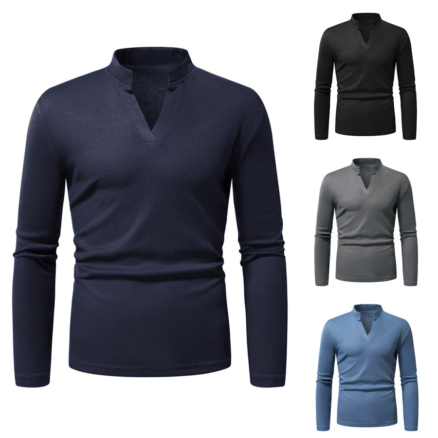 Herren Thermisches Waffel-Strickshirt mit Stehkragen und V‑Ausschnitt Shop Nory