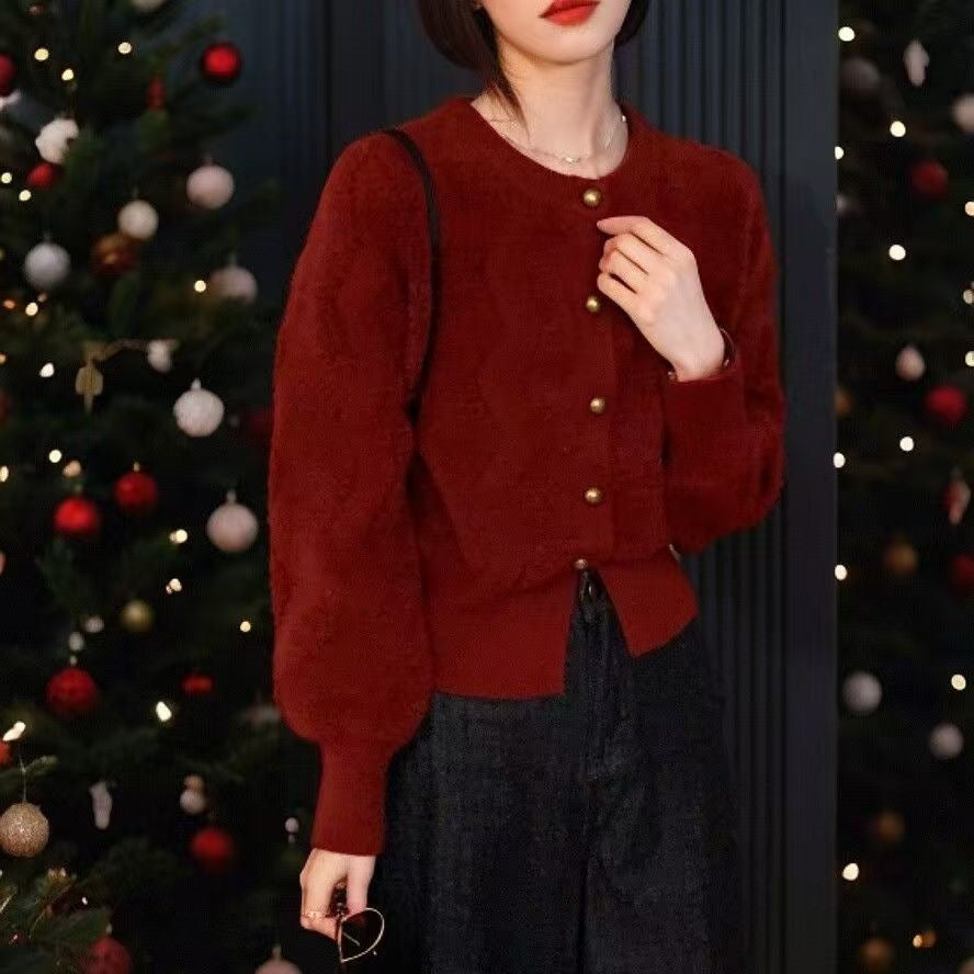 Damen Gemusterte Strickjacke mit Knöpfen Shop Nory