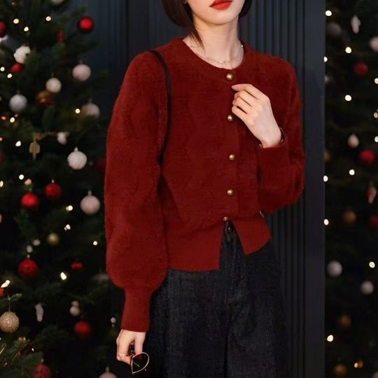 Damen Gemusterte Strickjacke mit Knöpfen Shop Nory