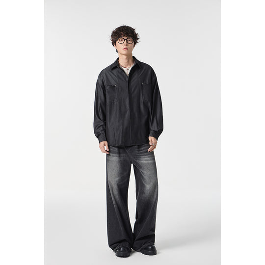 Herren Oversize Hemdjacke aus leichter Denim-Qualität mit verdeckter Knopfleiste und Brusttaschen Shop Nory