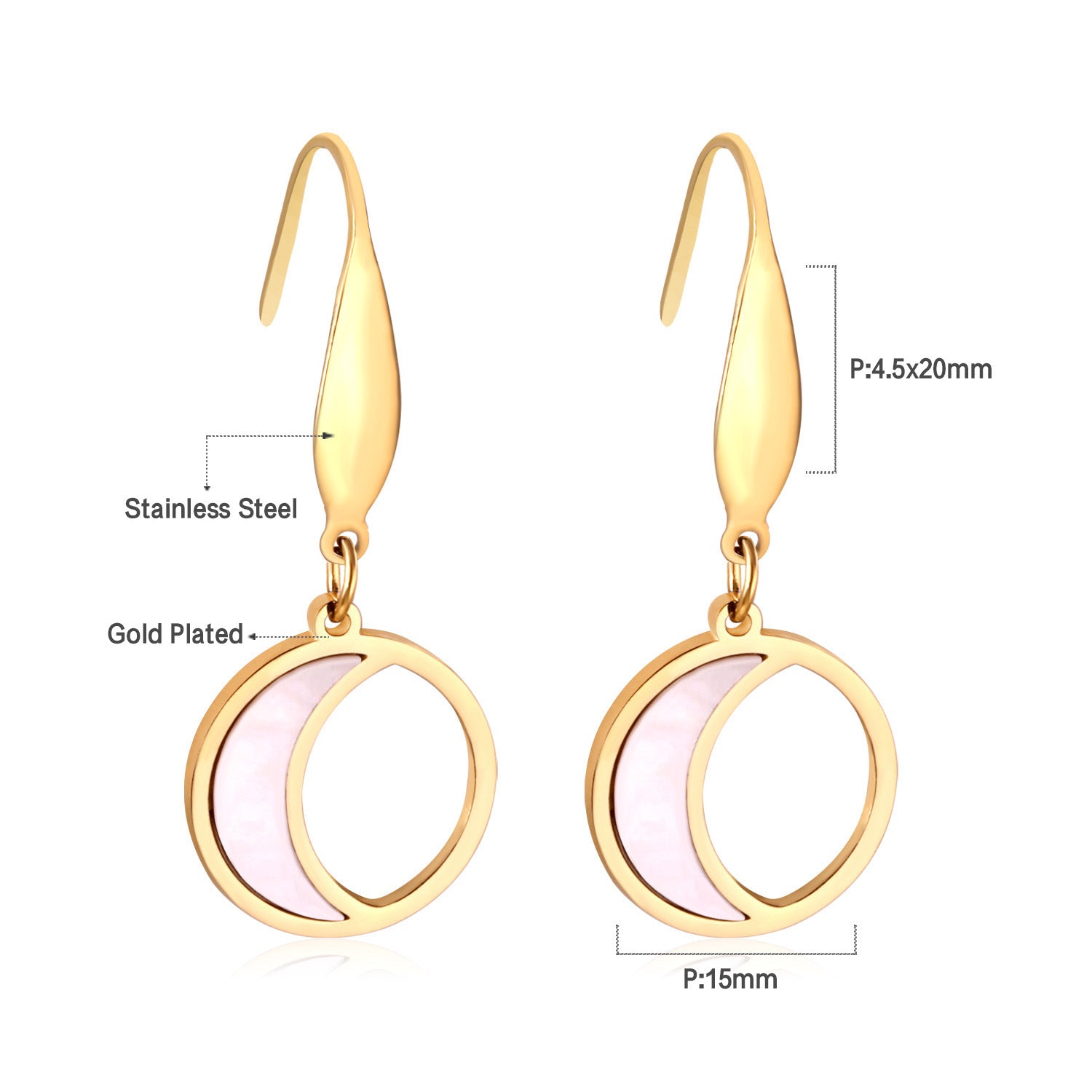 Damen Ohrringe mit elegantem, doppellagigem Rechteckdesign aus Edelstahl und goldplattierter Oberfläche Shop Nory