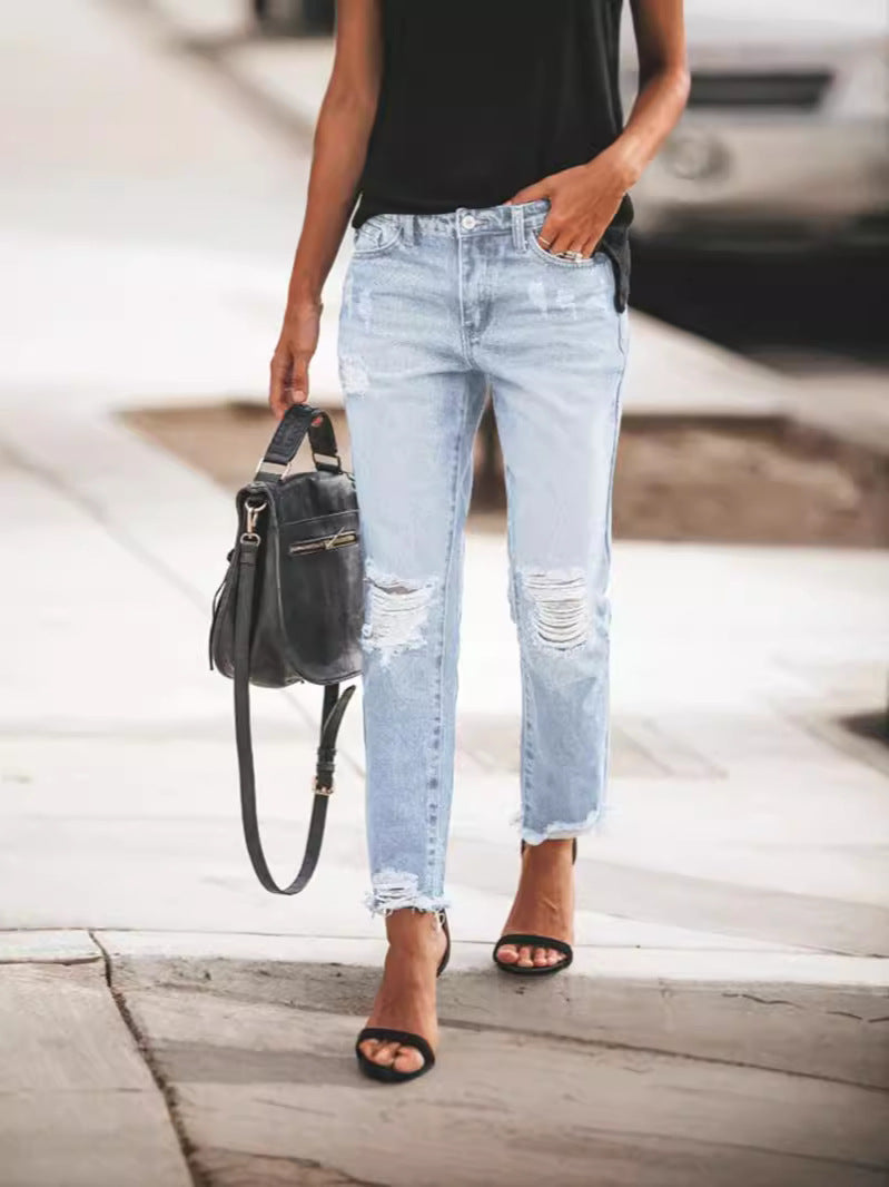 Damen Ripped Denim mit lässigem Schnitt und ausgefranstem Saum ShopNory