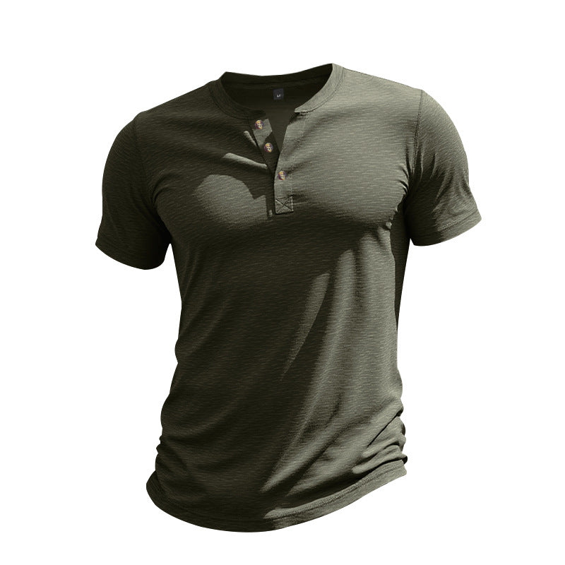Herren Kurzarm-Henley-T-Shirt aus weicher Baumwolle mit dekorativer Knopfleiste