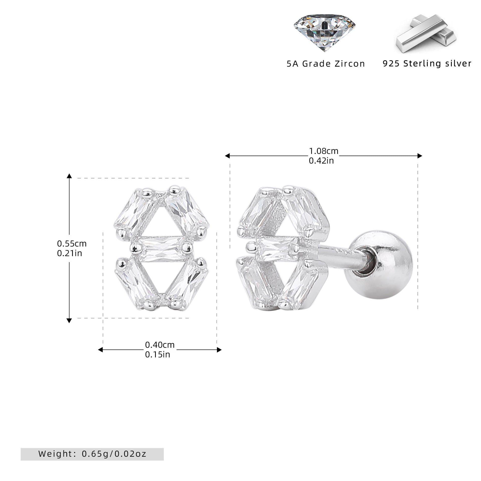 Damen Ohrstecker mit funkelnden 5A Zirkonsteinen in geometrischem Design Shop Nory