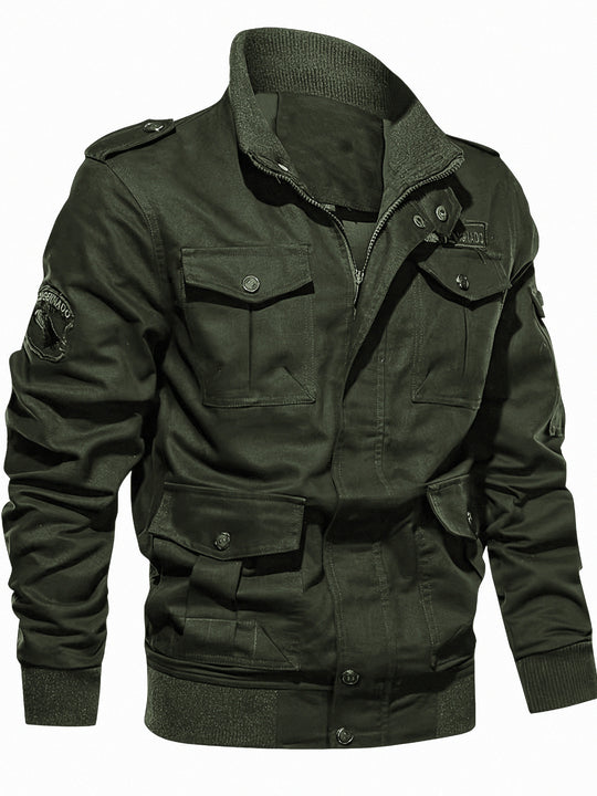 Herren Fieldjacke im Military-Stil mit Mehrfach-Taschen und Strickkragen Shop Nory