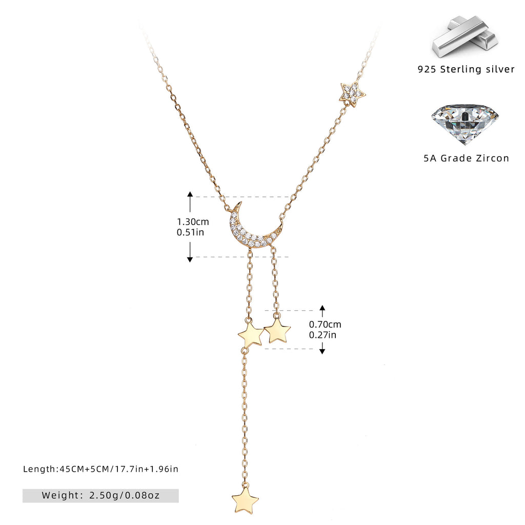 Damen Halskette mit funkelndem Mond- und Sternenmotiv aus hochwertigem 925 Sterling Silber Shop Nory