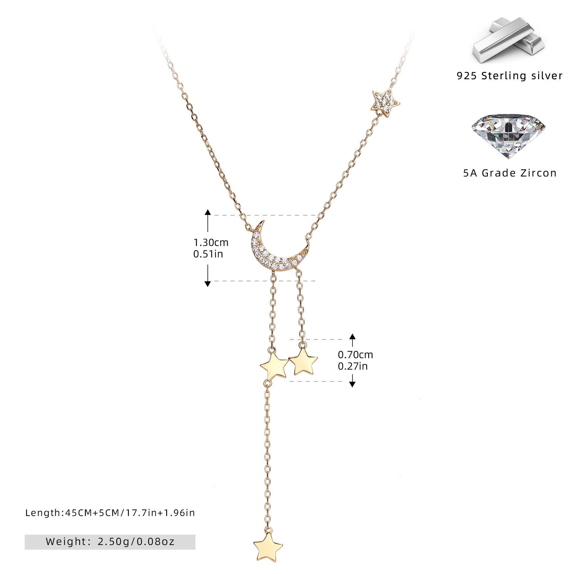 Damen Halskette mit funkelndem Mond- und Sternenmotiv aus hochwertigem 925 Sterling Silber Shop Nory