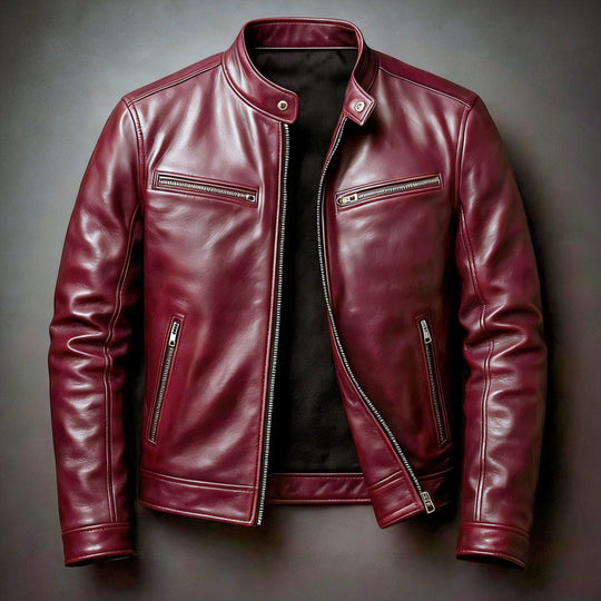 Herren Schmal geschnittene Biker-Lederjacke aus Nappaleder mit Stehkragen und Reißverschluss Shop Nory