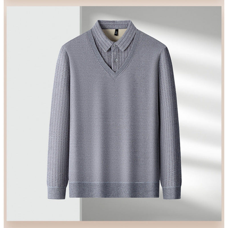 Herren Feinstrick-Pullover mit V-Ausschnitt und integriertem Polokragen Shop Nory