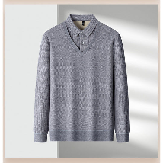 Herren Feinstrick-Pullover mit V-Ausschnitt und integriertem Polokragen Shop Nory