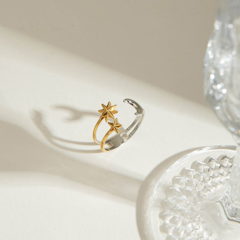 Damen Offener Ring mit mondförmigem und sternförmigen Design Shop Nory
