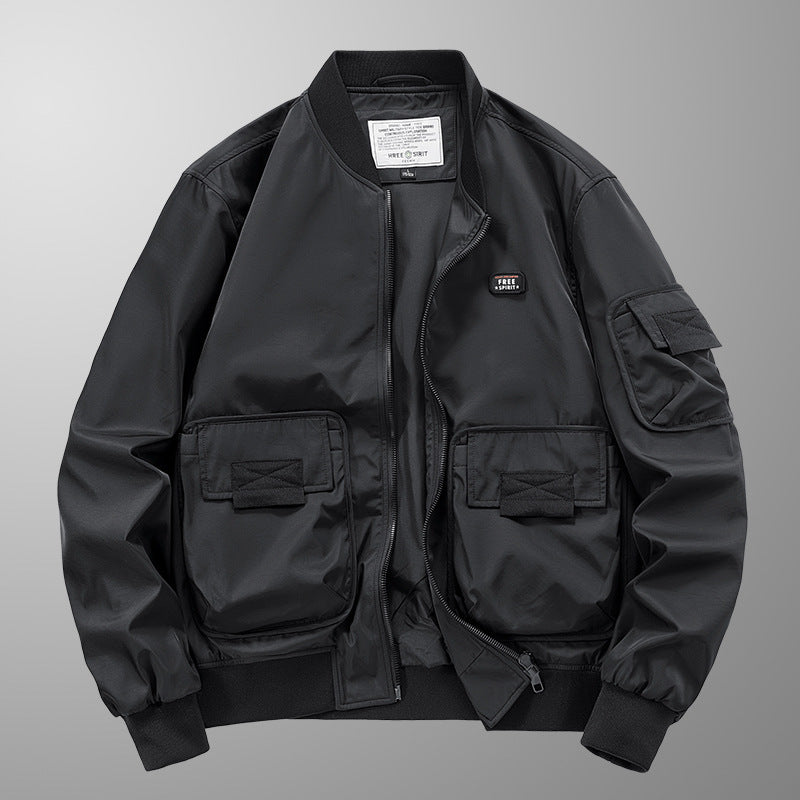 Herren leichter Nylon-Bomber mit Utility‑Taschen, Ärmel‑Organizer und geripptem Saum Shop Nory