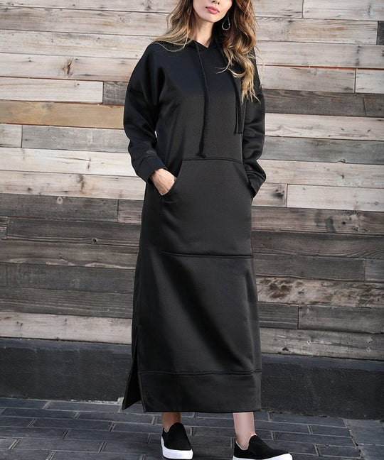 Damen nan langes Kapuzen-Sweatkleid mit Kängurutasche, Seitenschlitzen und lockerer Oversize-Passform Shop Nory