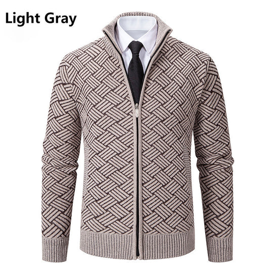 Herren Strick-Zipjacke mit geometrischem Strukturmuster und Stehkragen Shop Nory