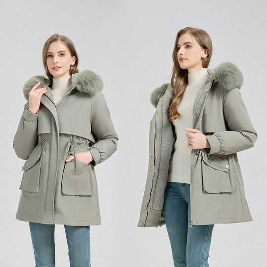 Damen nan taillierter Thermo-Parka mit abnehmbarer Kunstpelzkapuze, weichem Teddyfutter und verstellbarem Tunnelzug Shop Nory