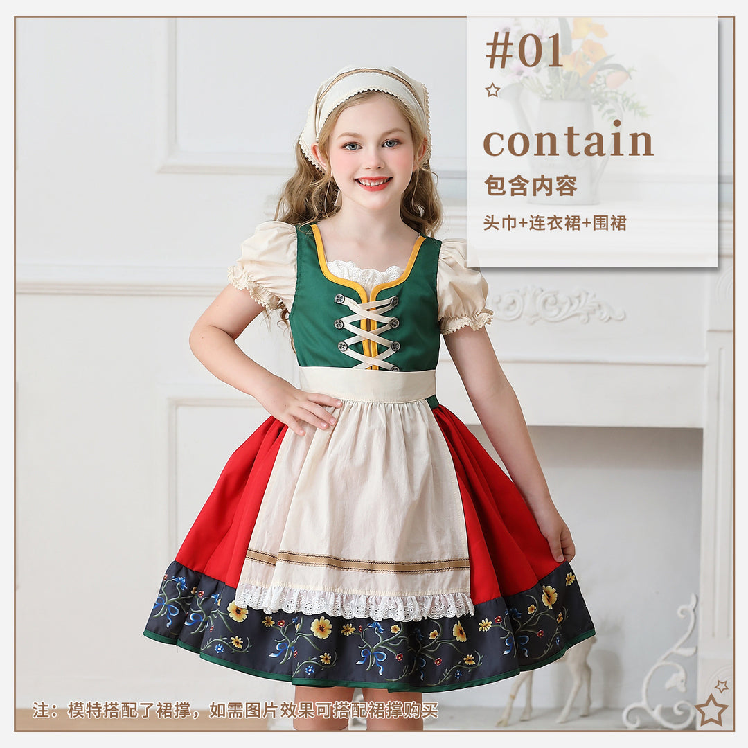 Damen nan traditionelles Kinderdirndl Kleid mit dekorativer Schnürung Schürze und Spitzenkopftuch Shop Nory