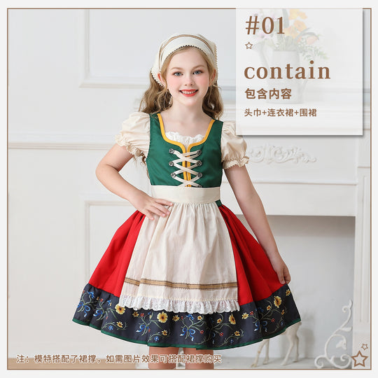 Damen nan traditionelles Kinderdirndl Kleid mit dekorativer Schnürung Schürze und Spitzenkopftuch Shop Nory