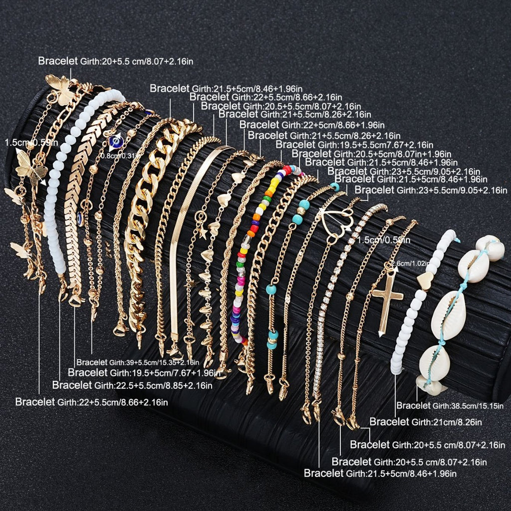 Damen Fußkettchen-Set mit zeitlosen goldenen und bunten Anhängern Shop Nory