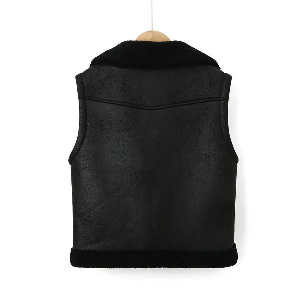 Damen Ärmellose Biker‑Weste aus Lammfelloptik mit Taillengürtel Shop Nory