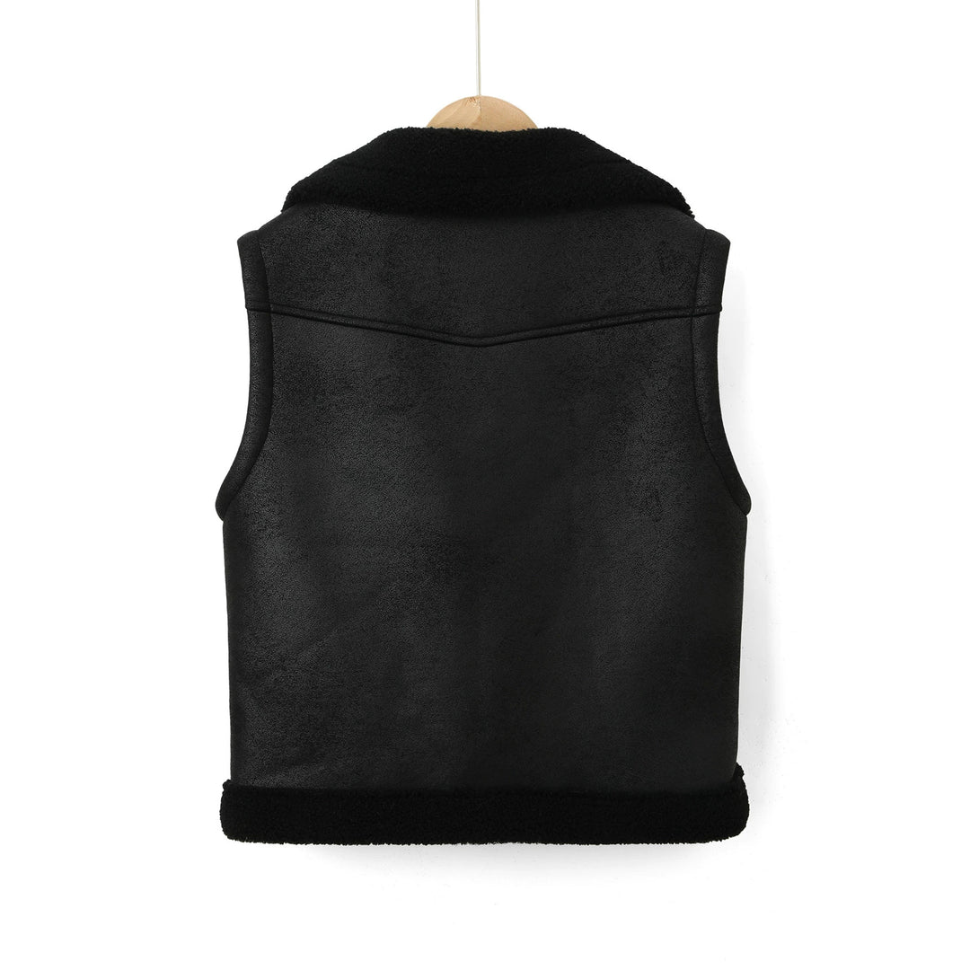 Damen Lederweste mit Teddyfutter und Taillengürtel Shop Nory