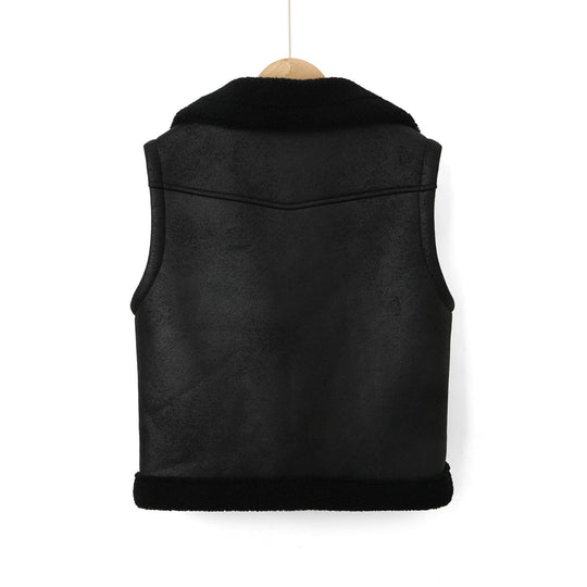 Damen Lederweste mit Teddyfutter und Taillengürtel Shop Nory