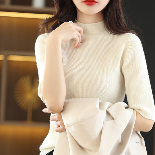 Damen Kurzarm-Feinstrickpullover mit Stehkragen und taillierter Passform Shop Nory