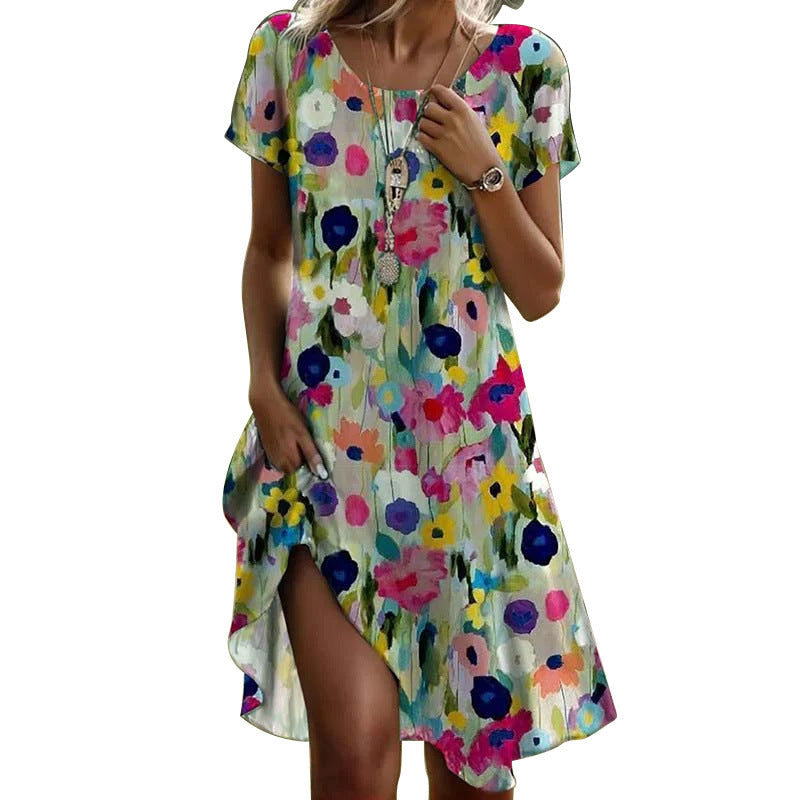 Damen lässiges Maxikleid mit floralem Muster und Beinschlitz