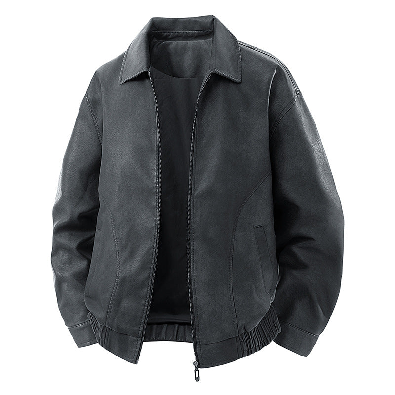 Herren legerer Lederblouson mit Reißverschluss und elastischem Saum Shop Nory