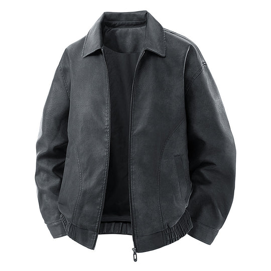 Herren legerer Lederblouson mit Reißverschluss und elastischem Saum Shop Nory