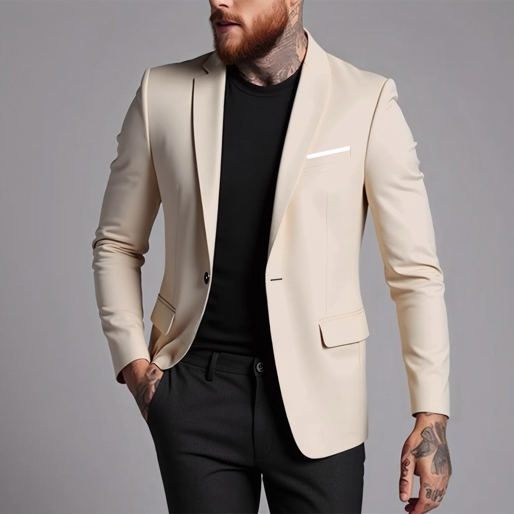 Herren Tailliertes Ein-Knopf-Sakko aus Stretchgewebe mit schmalem Revers und Pattentaschen Shop Nory