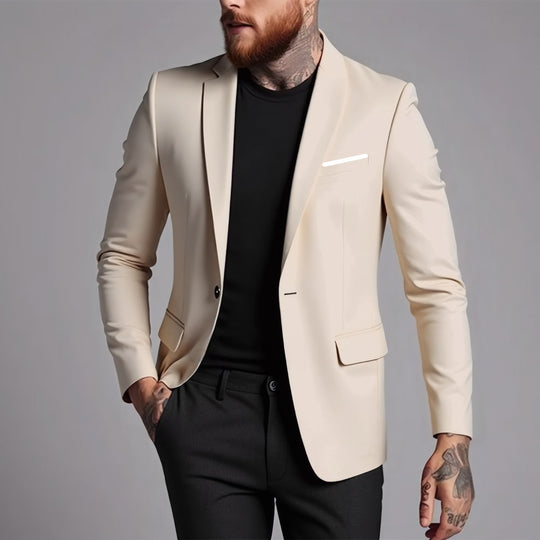 Herren Tailliertes Ein-Knopf-Sakko aus Stretchgewebe mit schmalem Revers und Pattentaschen Shop Nory