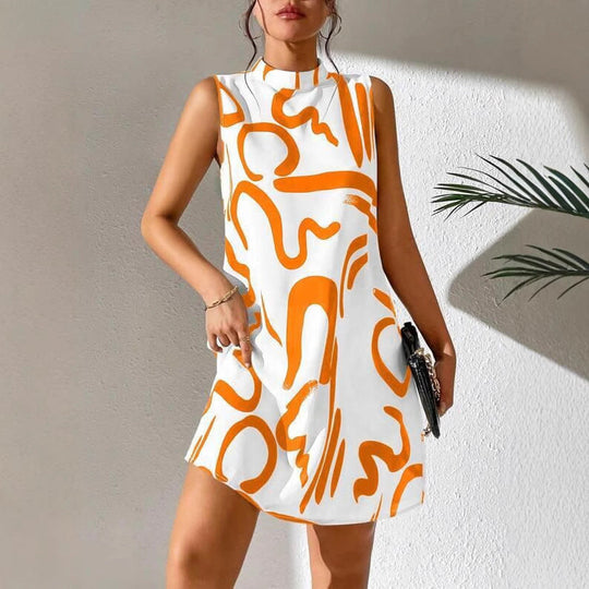 Damen A-linien Minikleid mit modernem grafischem Muster und Stehkragen
