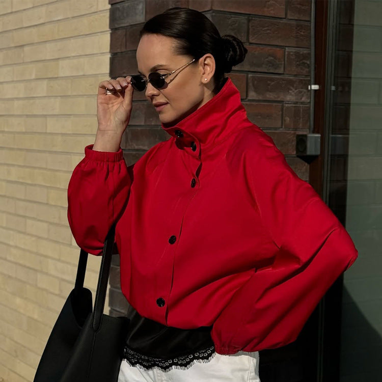 Damen Kurzblouson mit Stehkragen, Knopfverschluss und elastischen Bündchen Shop Nory