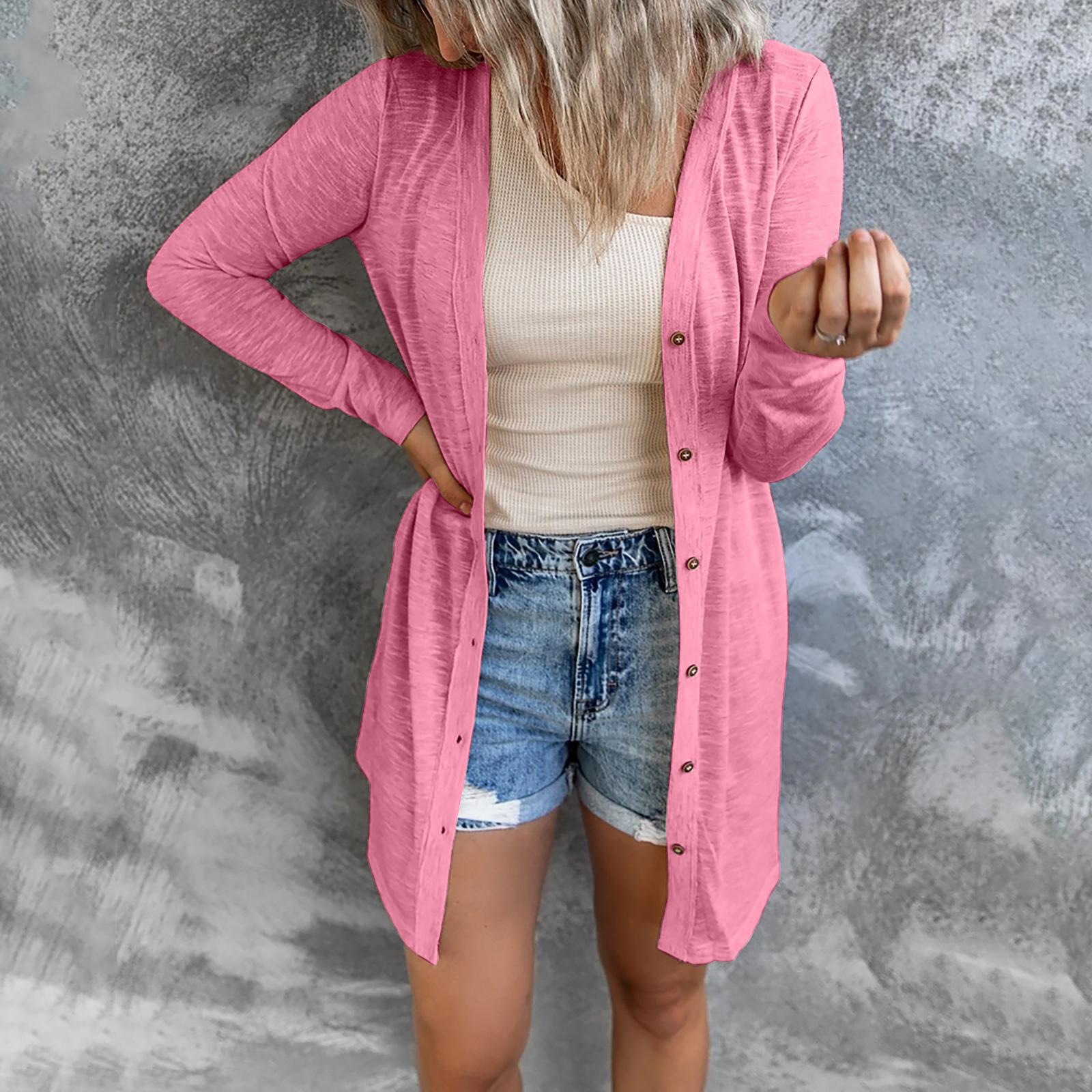 Damen Lange Strickjacke mit Knopfleiste und lässigem Schnitt