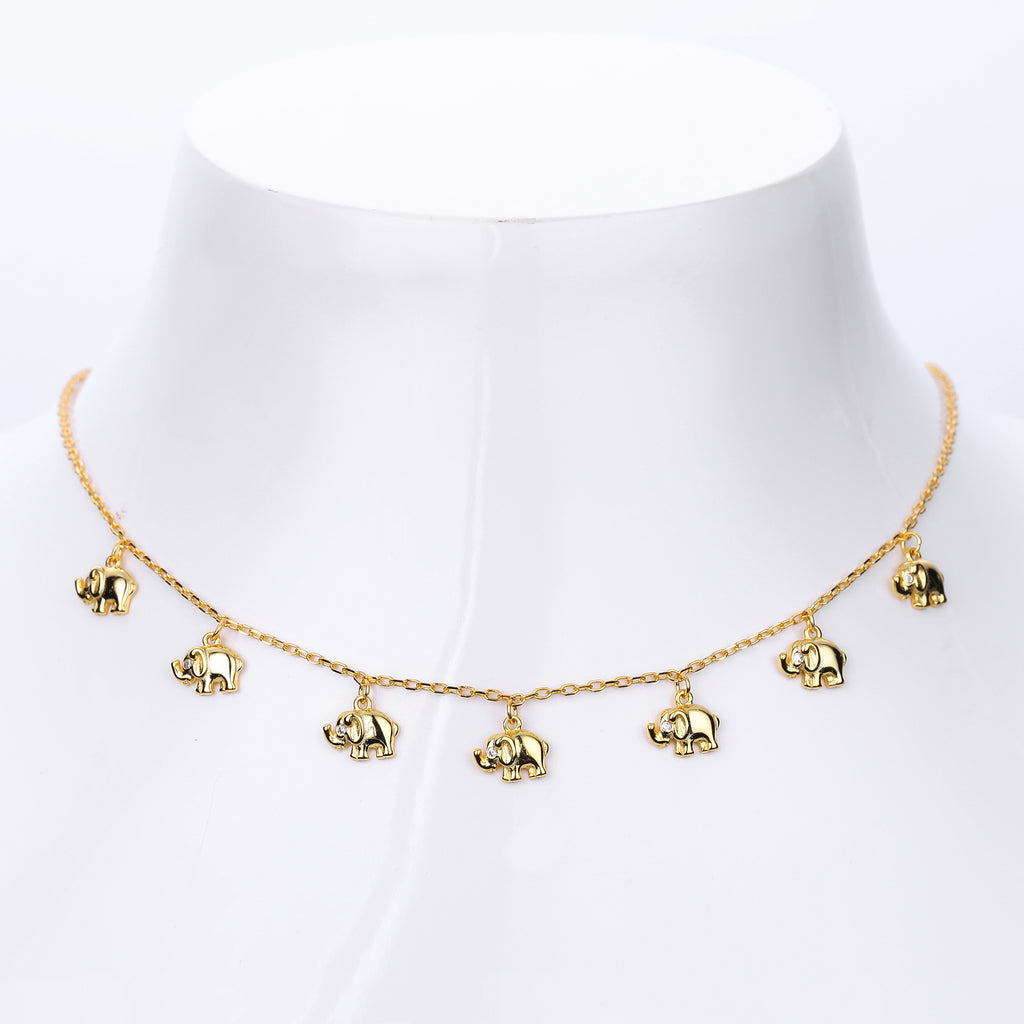 Damen Halskette mit charmanten Elefantenanhängern und funkelnden Zirkonia Shop Nory