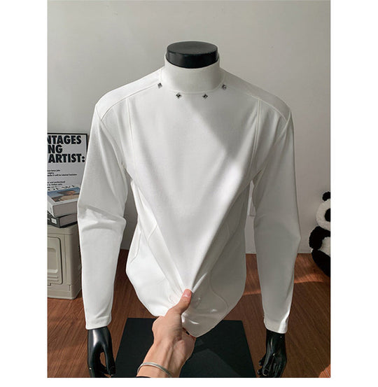 Herren Rollkragen-Feinstrickshirt mit Metallnieten am Kragen und schmaler Silhouette Shop Nory
