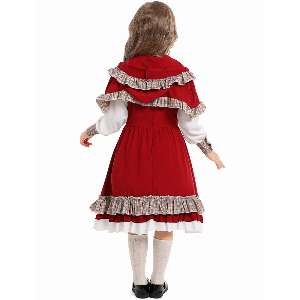 Mädchen Märchenhaftes Rotkäppchen Kostüm mit Kapuze und Rüschen Shop Nory