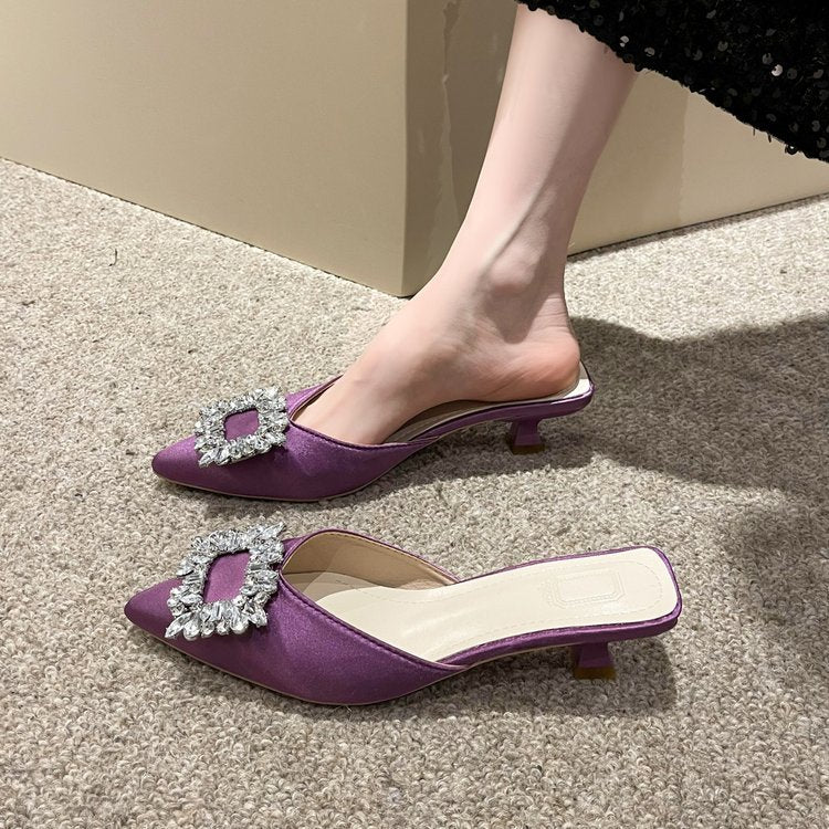 Damen elegante Slingback-Mules mit funkelndem Schmuckdetail