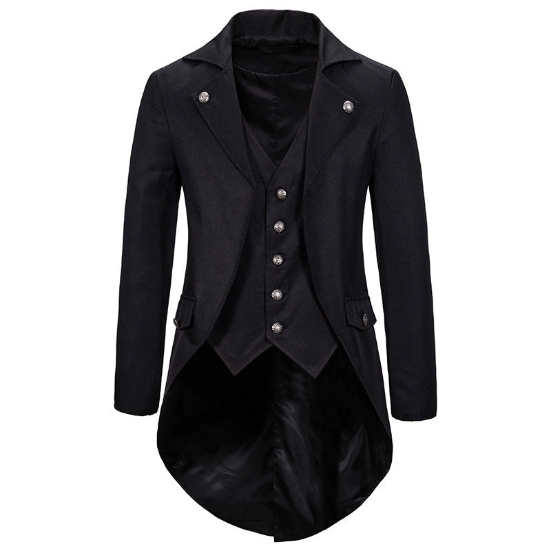 Herren eleganter Steampunk-Sakko mit asymmetrischem Schnitt und edlen Details